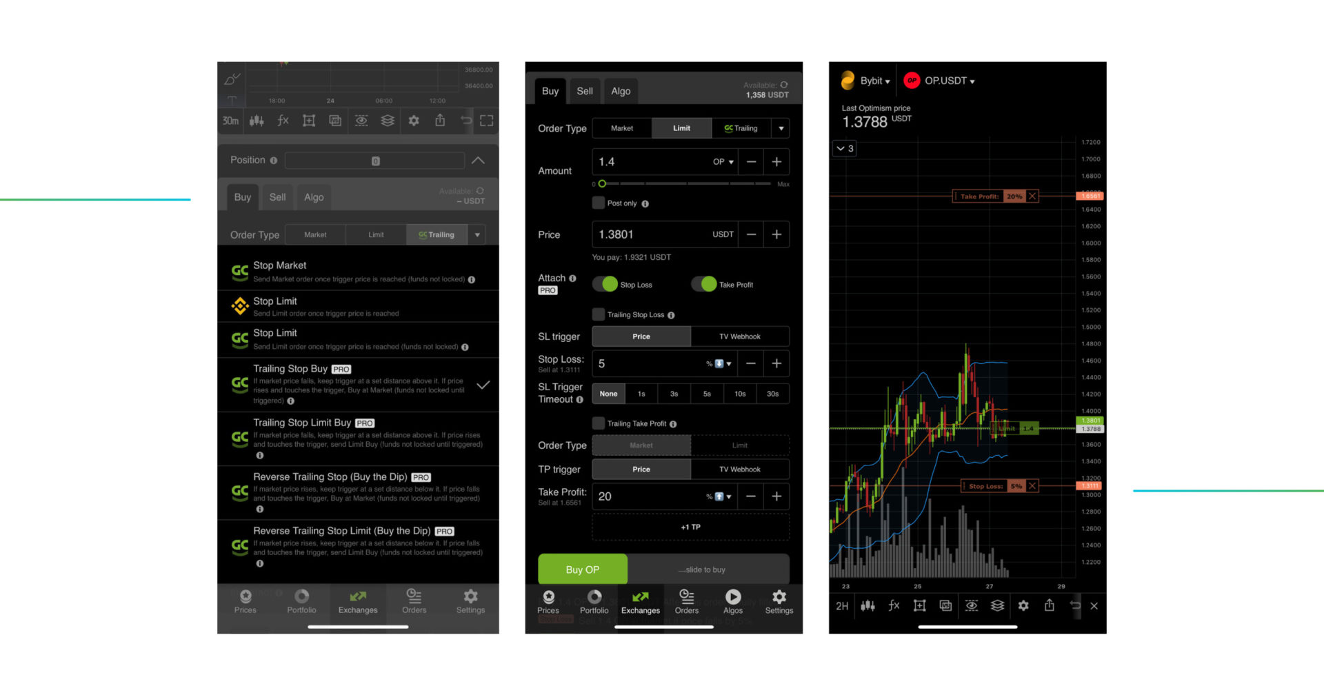 Variety of order types in GoodCrypto app