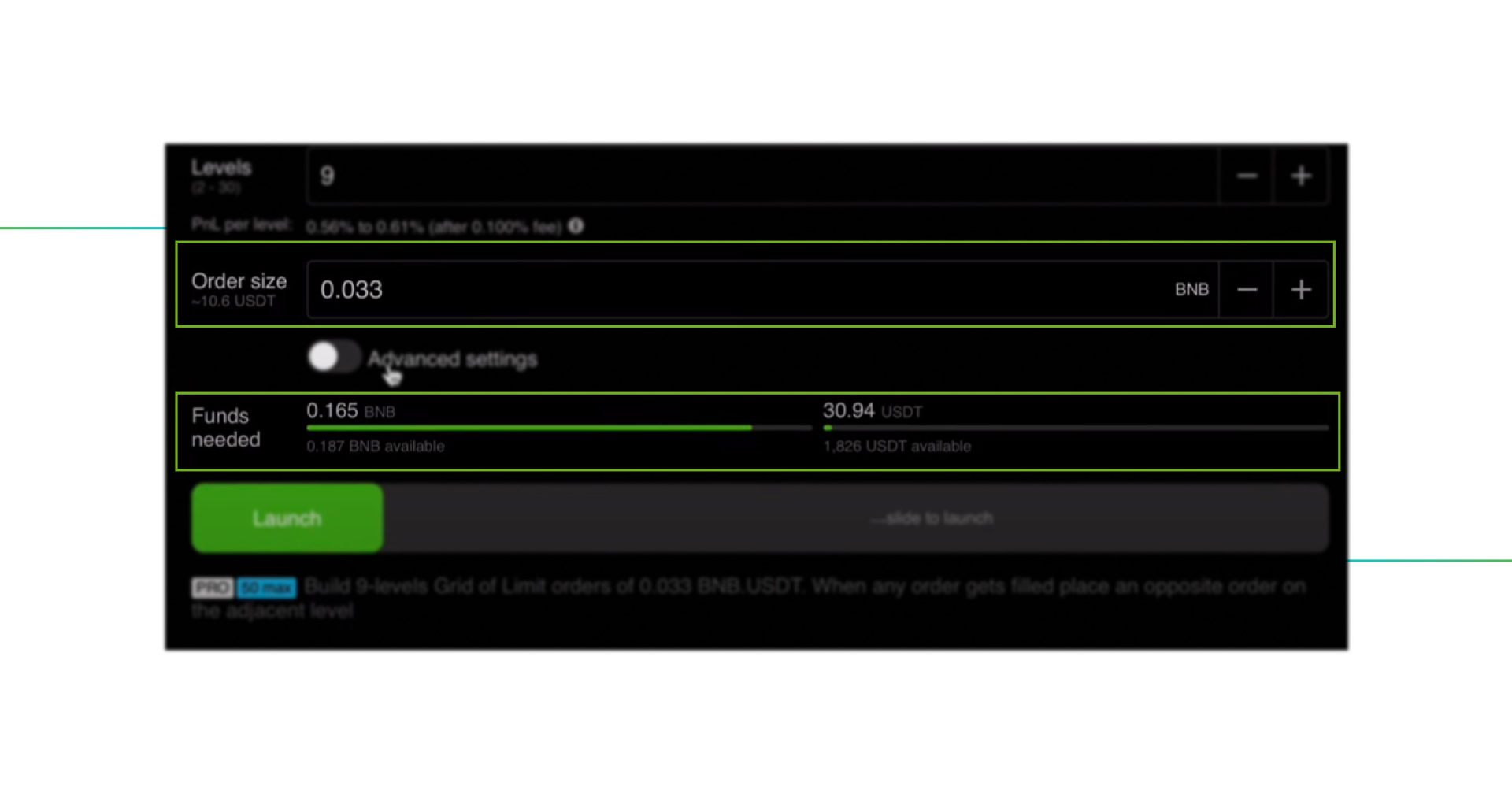 Order Size and Funds Needed for grid bot